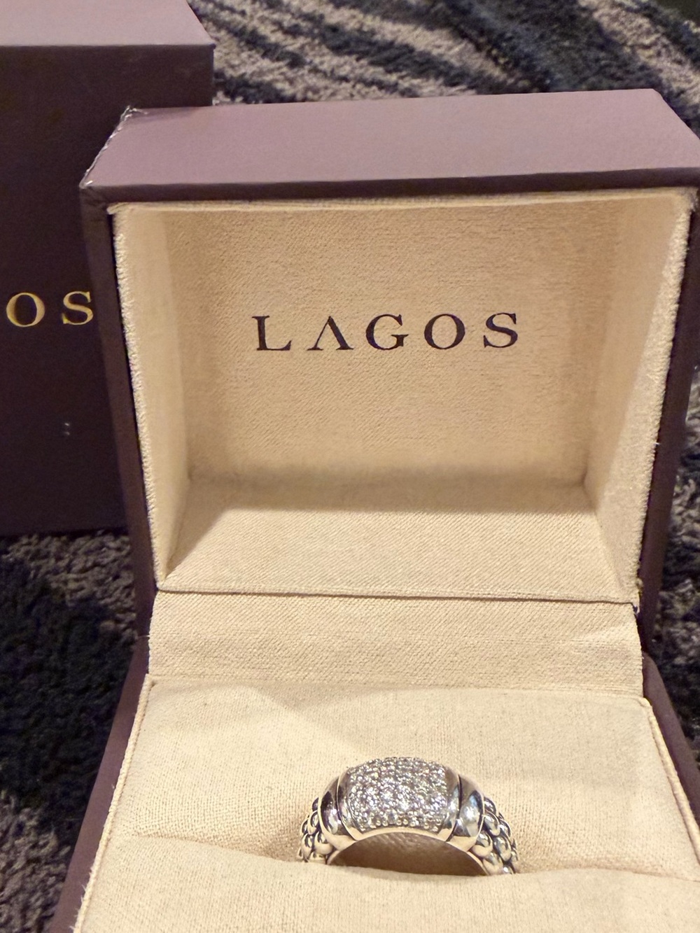 LAGOS Silver Pave Dome Ring with Clear Stones